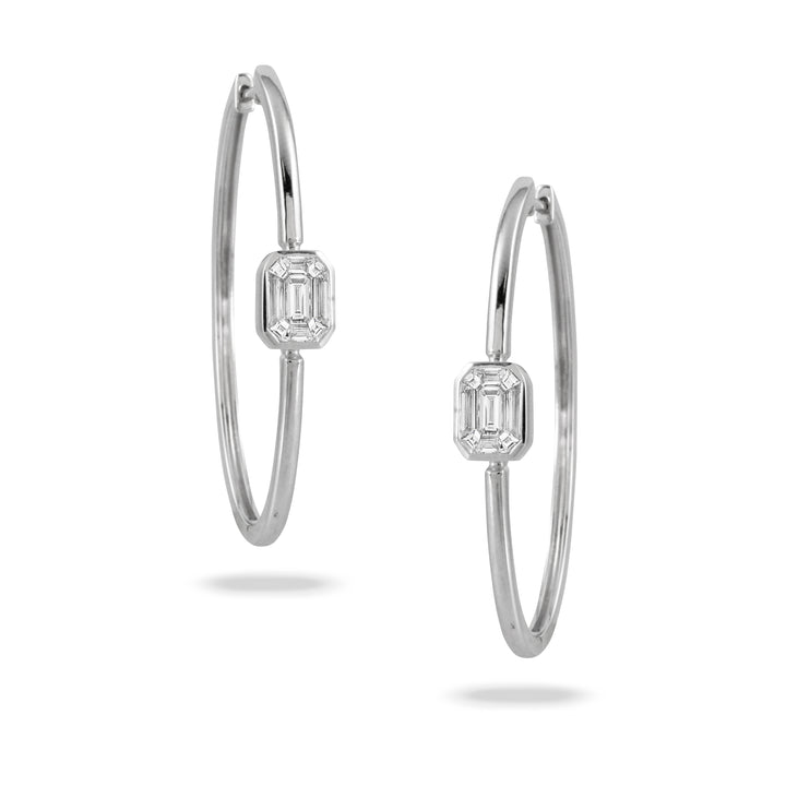 18K White Gold, 0.71ctw Diamond Hoop Earring