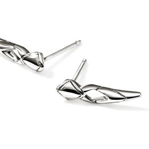 Pair of silver earrings on a white background