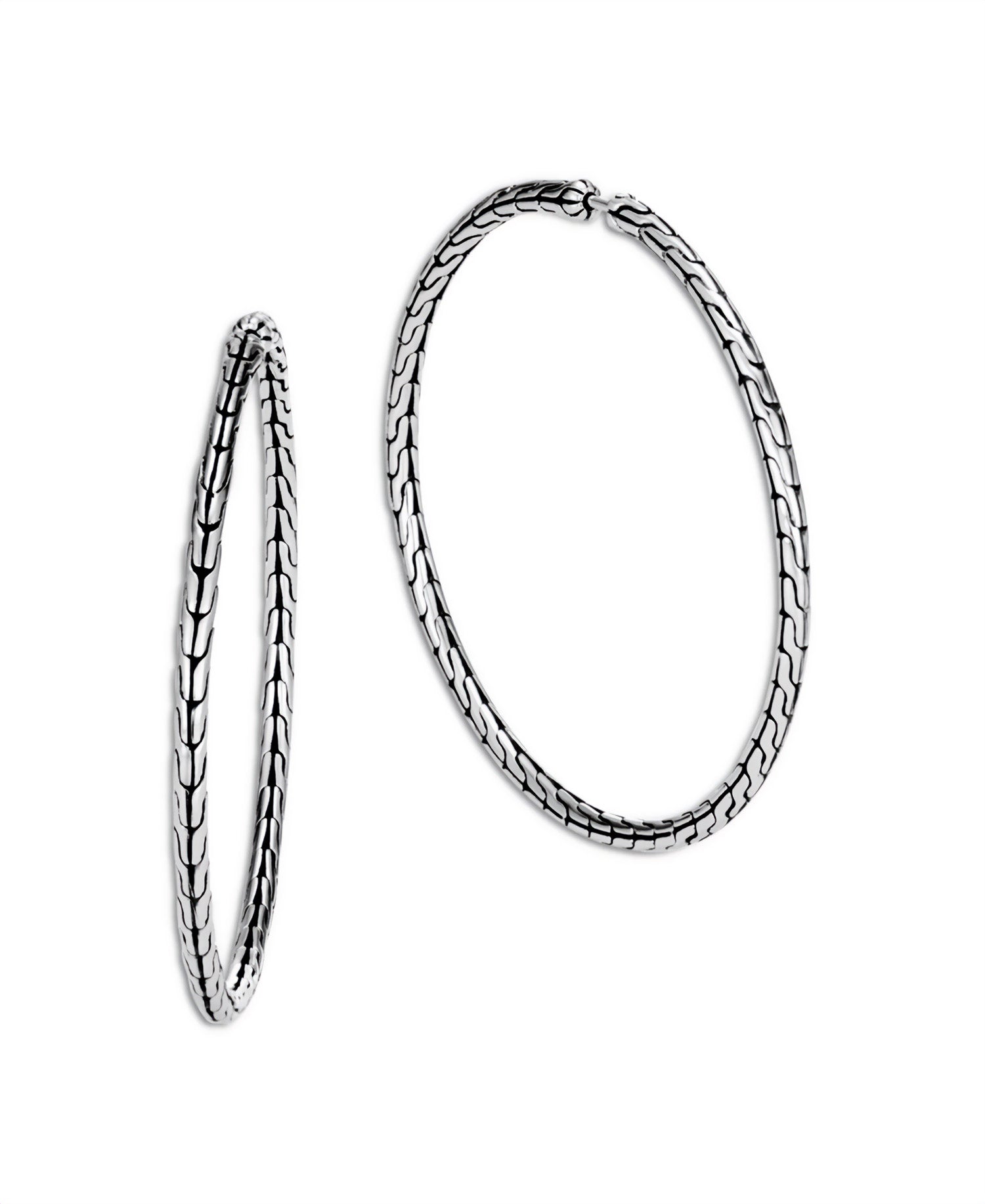 Large Carved Chain Hoop Earrings