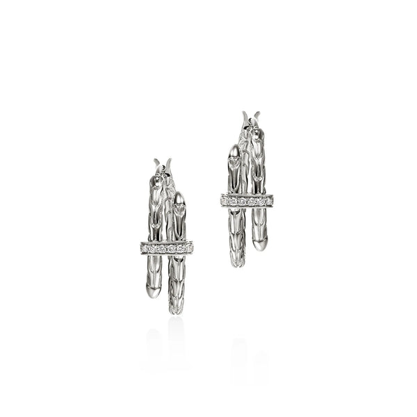 Sterling Silver Spear Hoop Earrings with Diamonds, 22.5MM