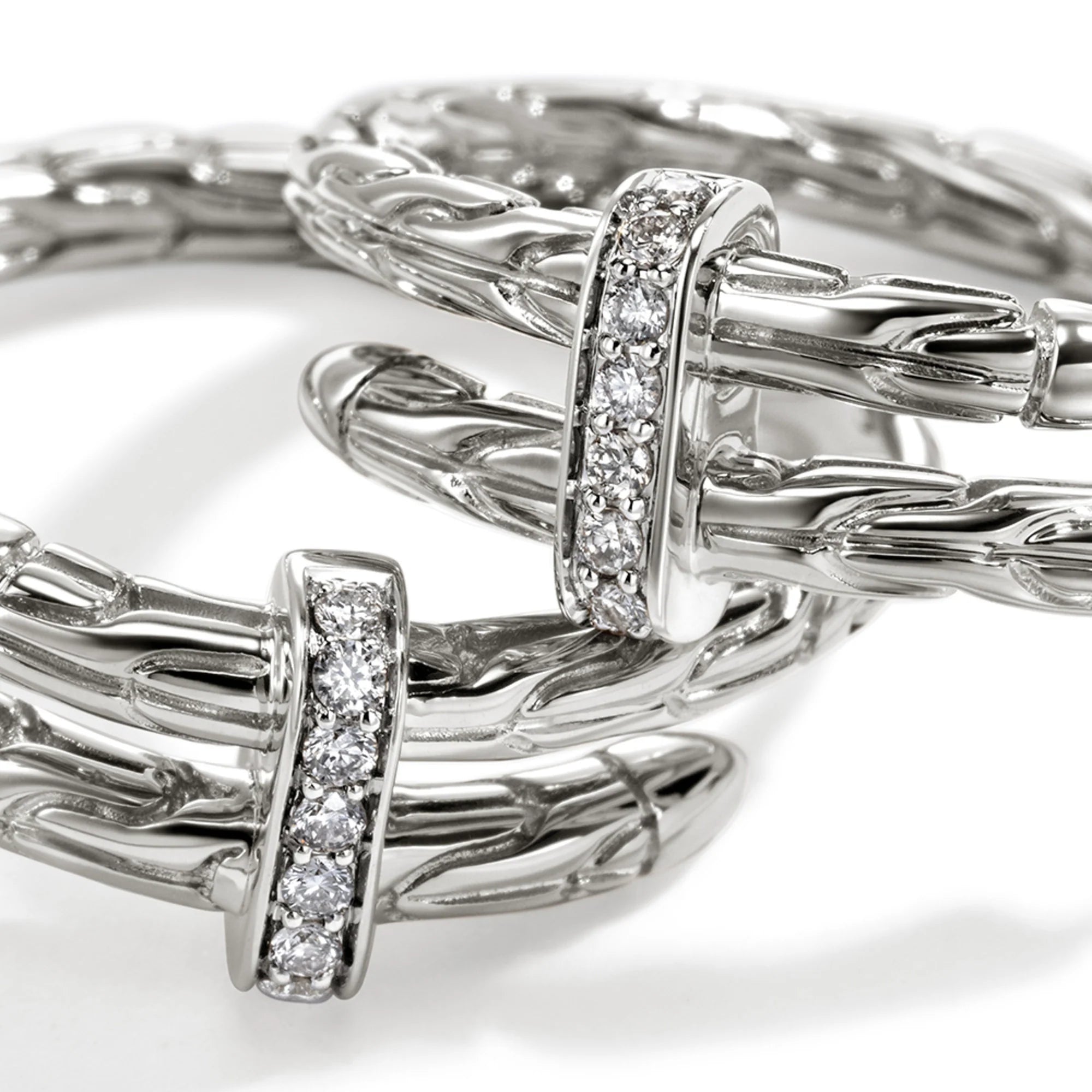Sterling Silver Spear Hoop Earrings with Diamonds, 22.5MM