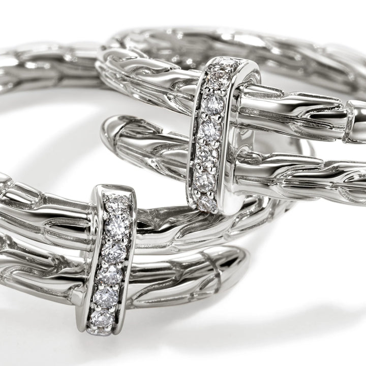 Sterling Silver Spear Hoop Earrings with Diamonds, 22.5MM