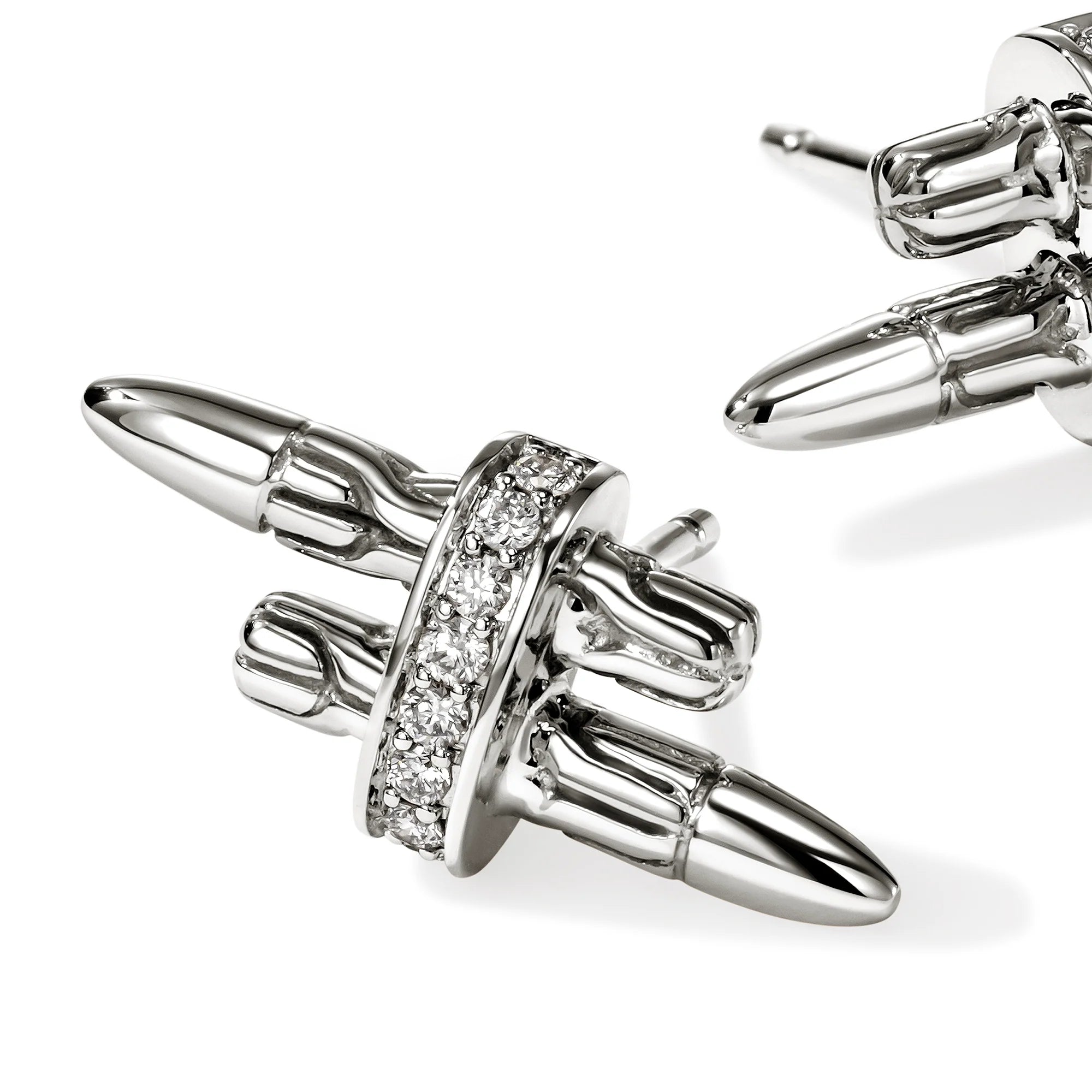 Spear Stud Earrings, Sterling Silver, Diamonds