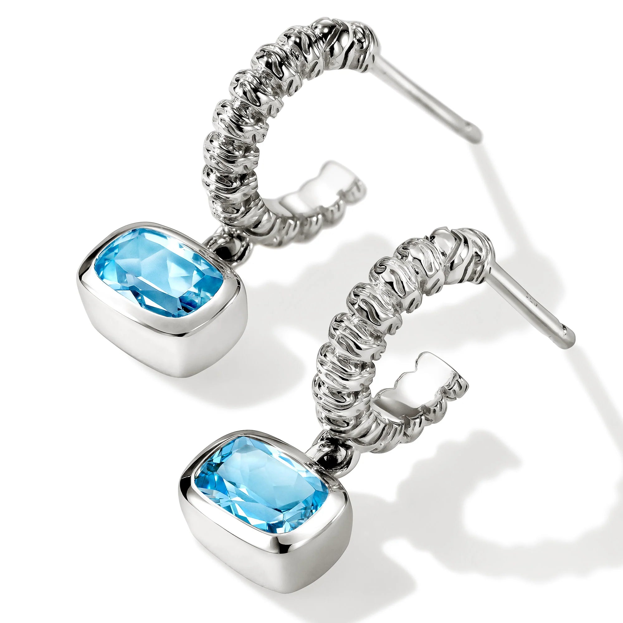Sterling Silver Swiss Blue Topaz Heishi Gem Earrings