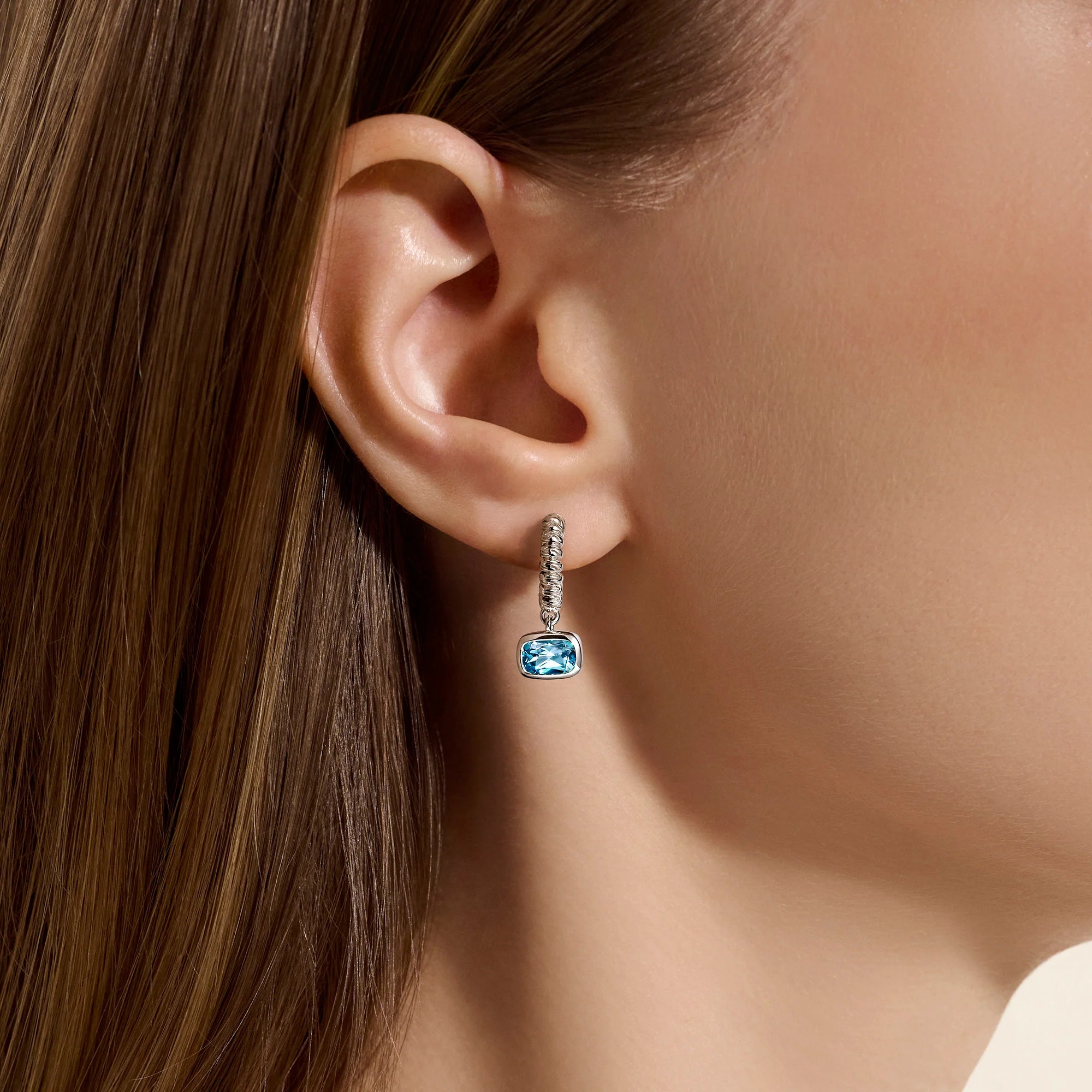 Sterling Silver Swiss Blue Topaz Heishi Gem Earrings