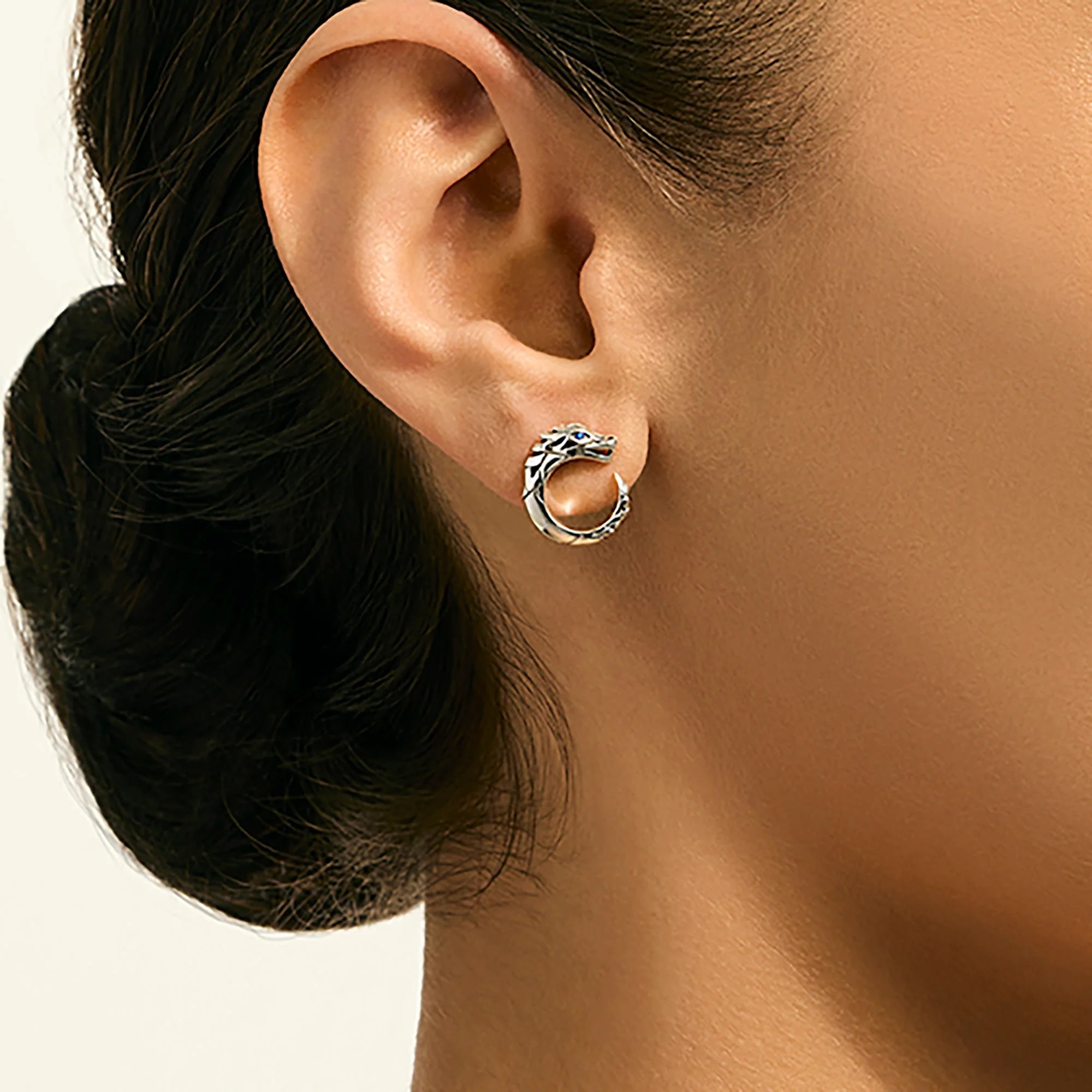 Naga Silver Hoop Blue Sapphire Earrings