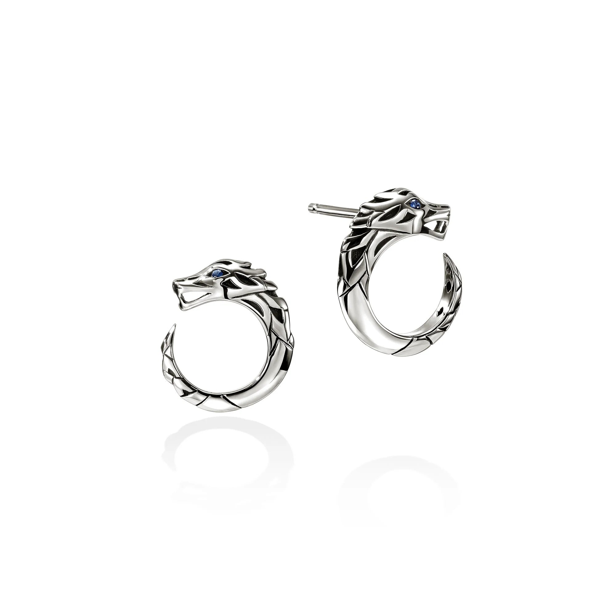 Naga Silver Hoop Blue Sapphire Earrings