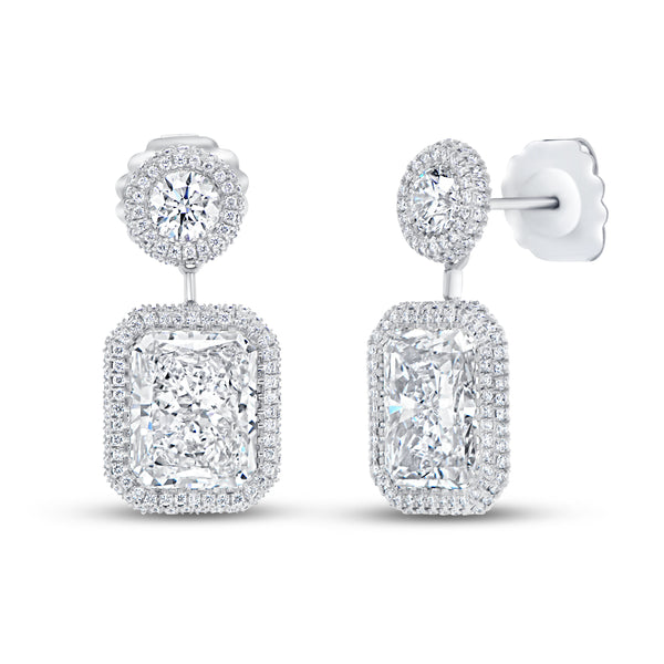 12.37ctw Radiant and Round Cut Diamond Drop Earrings