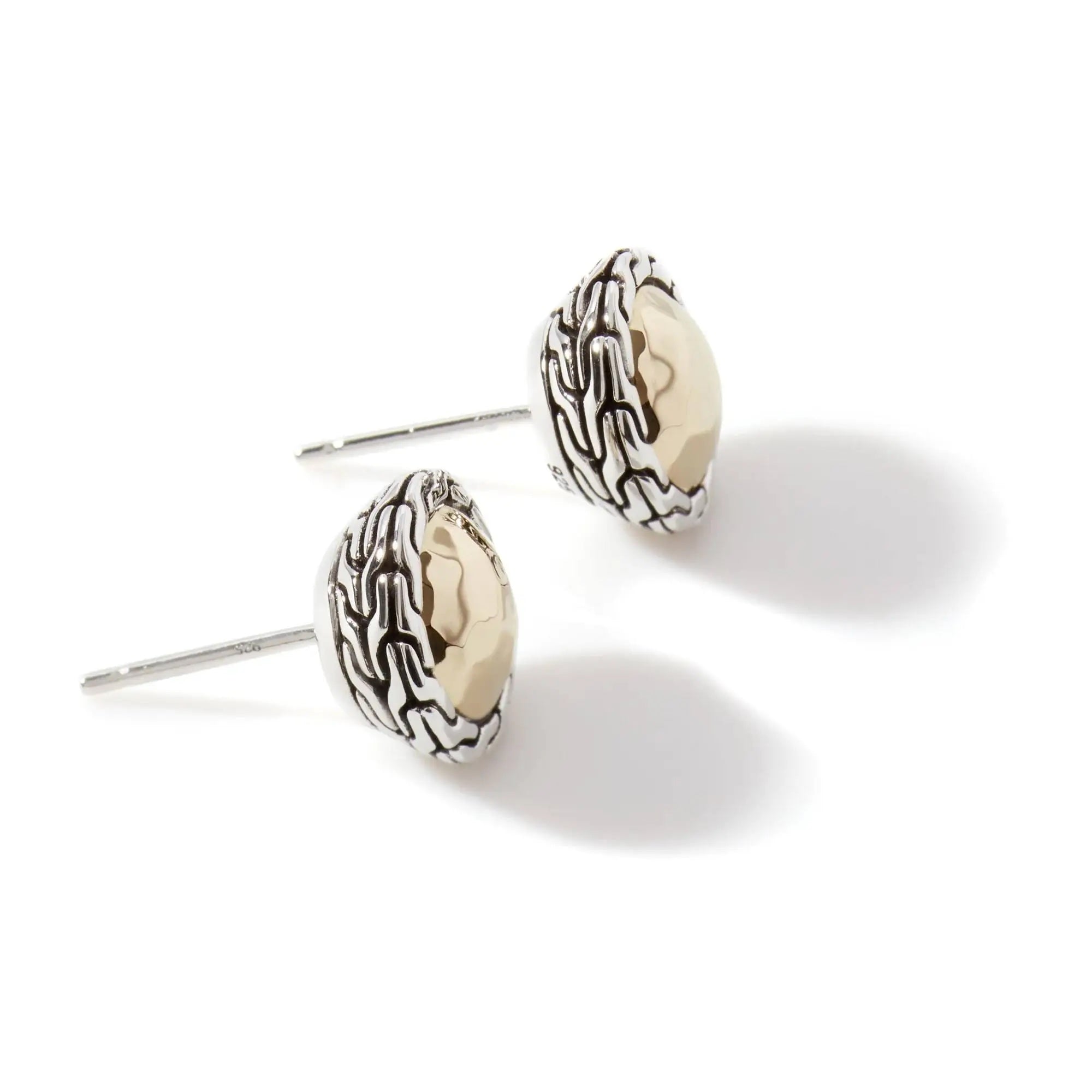 18K Yellow Gold, Sterling Silver Hammered Stud Earrings