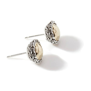 18K Yellow Gold, Sterling Silver Hammered Stud Earrings