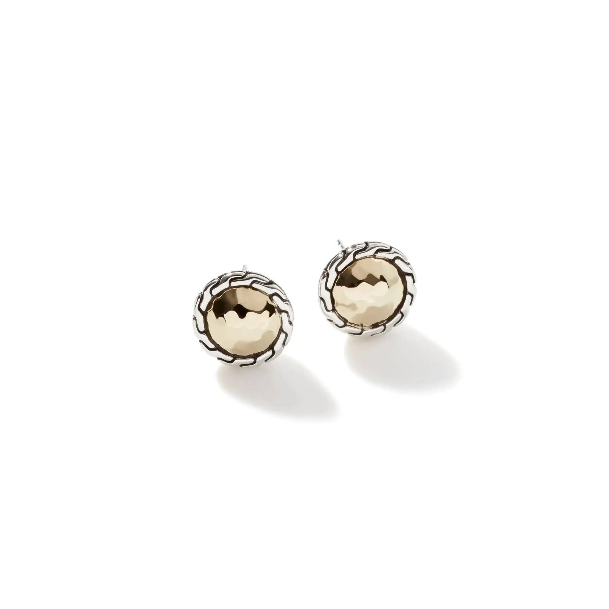 18K Yellow Gold, Sterling Silver Hammered Stud Earrings
