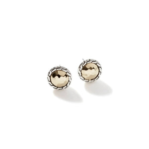 18K Yellow Gold, Sterling Silver Hammered Stud Earrings