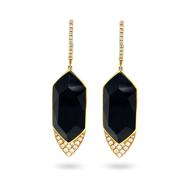 18K Yellow Gold Drop Earrings with Onyx