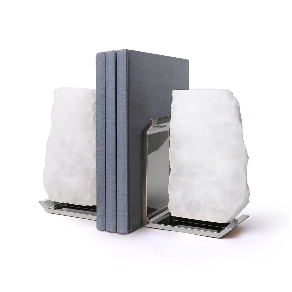 Fim Bookends, Crystal Quartz & Silver, Set of 2