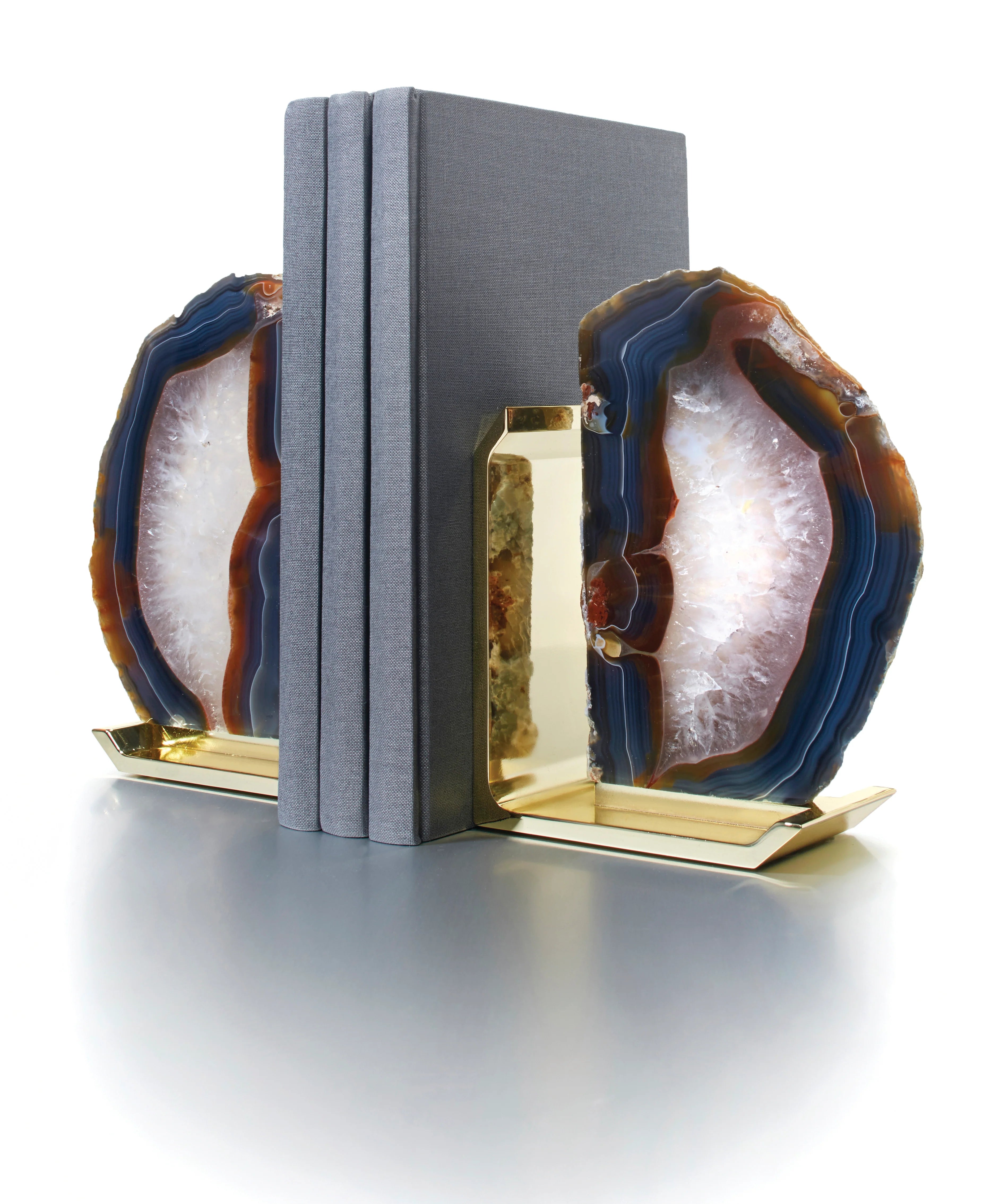 Fim Bookends, Agate & Gold, Set of 2