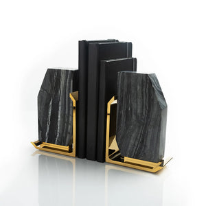 Fim Geo Bookends, Grey Marble & Gold, Set of 2
