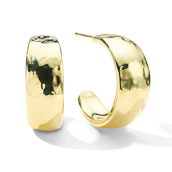 18K Yellow Gold Hammered Hoop Earrings