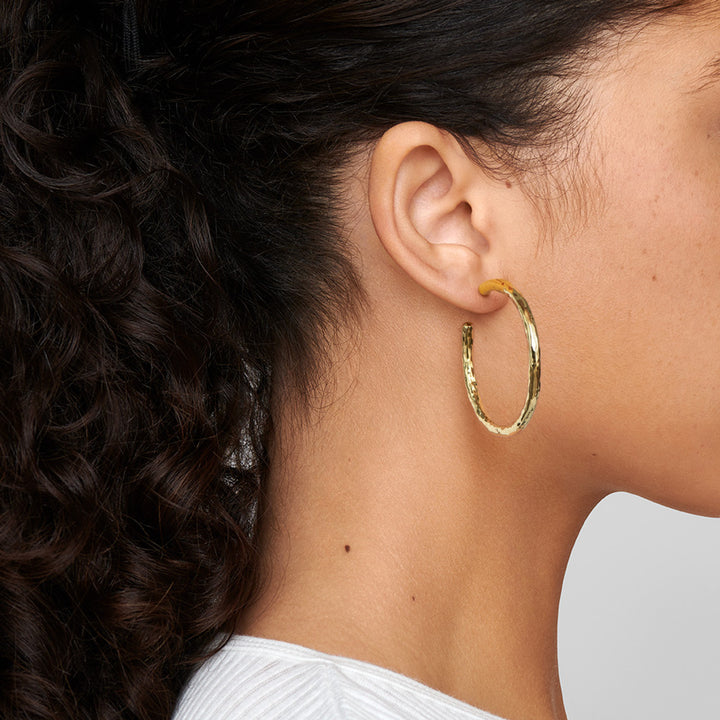 Medium Hammered Hoop Earrings in 18K Gold