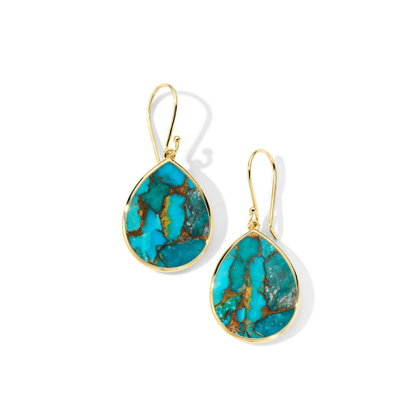 18K Yellow Gold Bronze Turquoise Teardrop Earrings