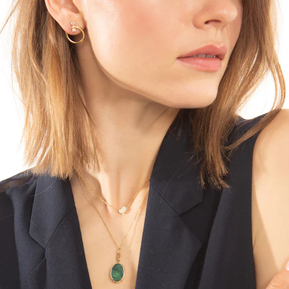 “Elle” Aventurine Stone Slim Locket Necklace
