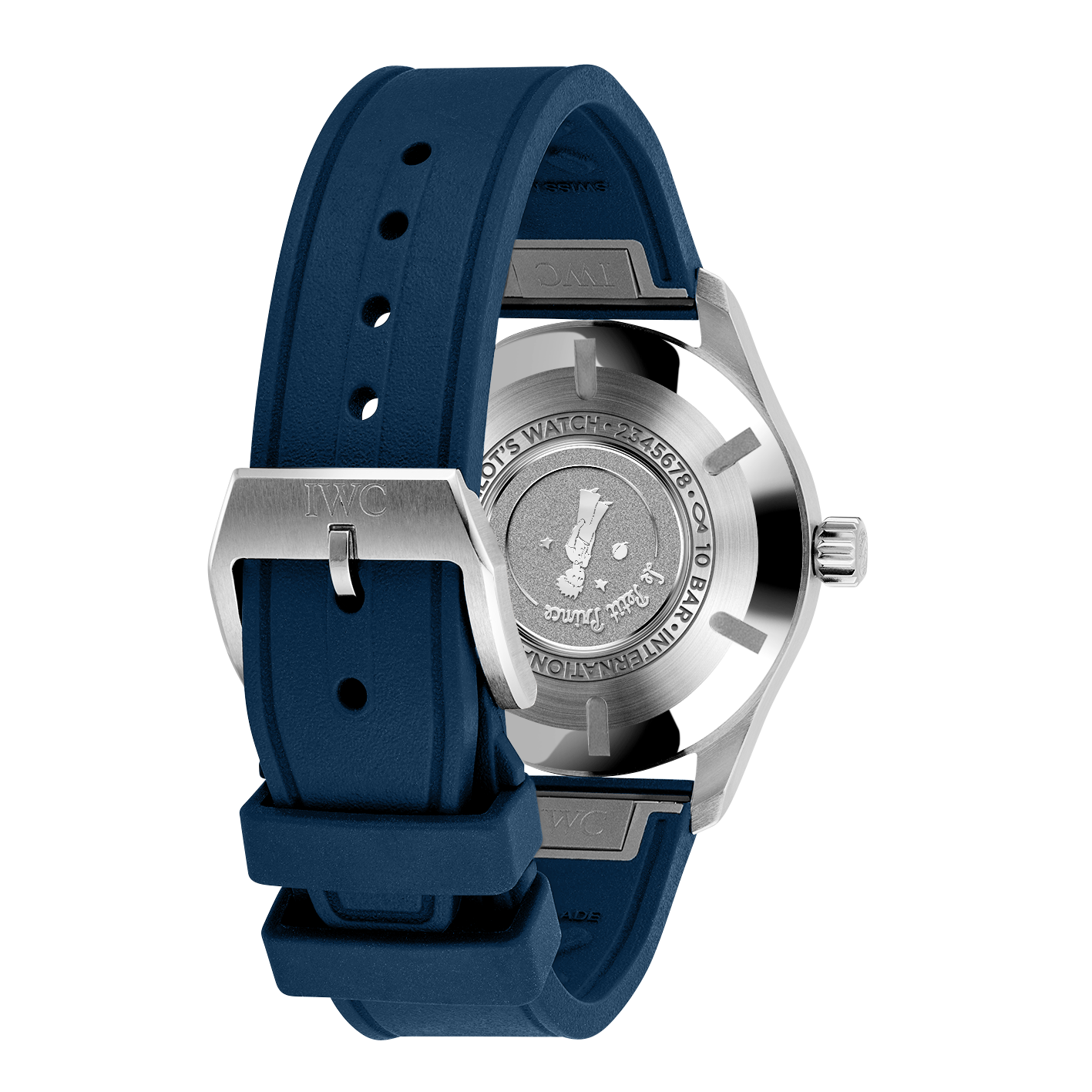 Wristwatch with blue strap and silver case on a white background