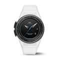 IWC watch with a white strap on a white background