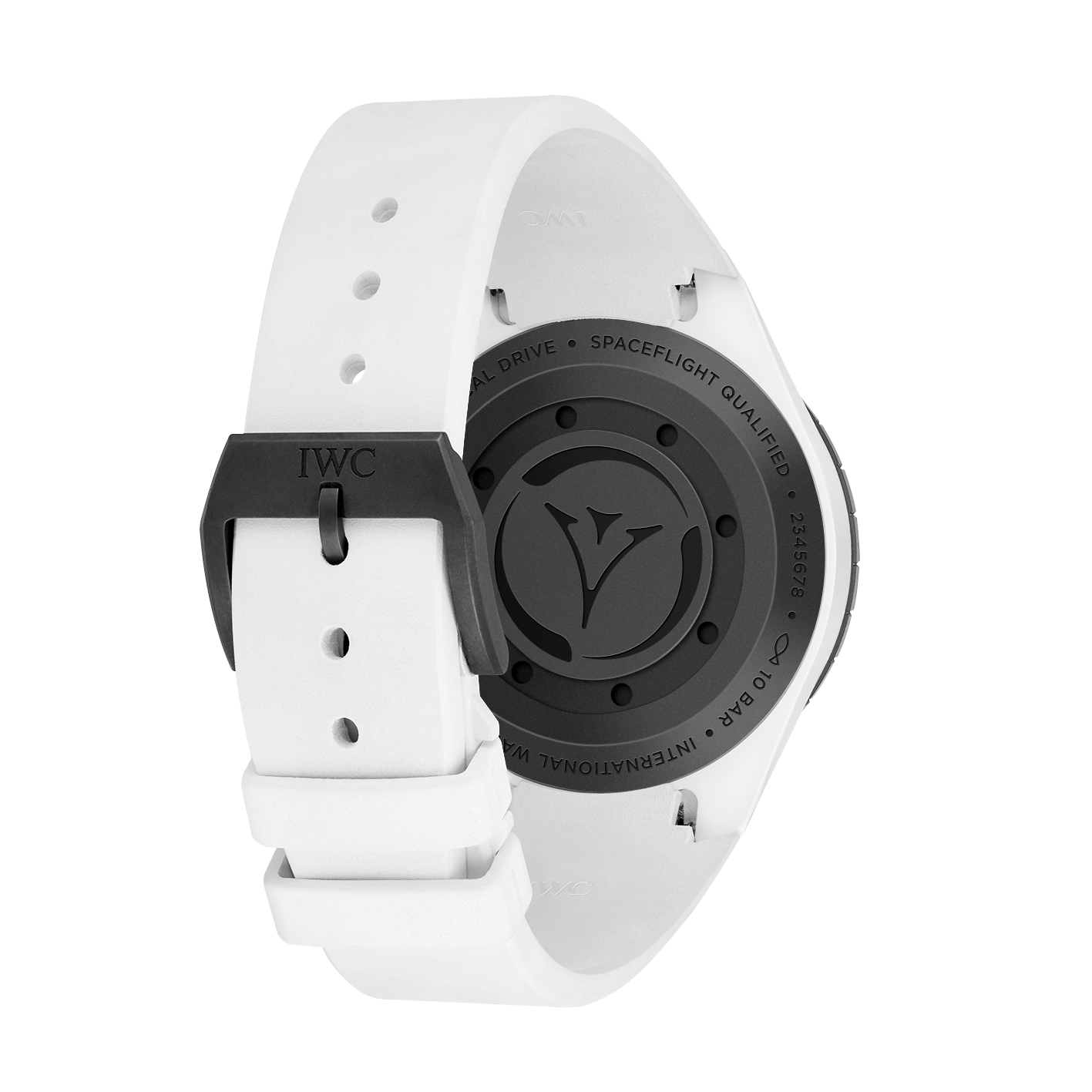 White watch with a black dial on a white background