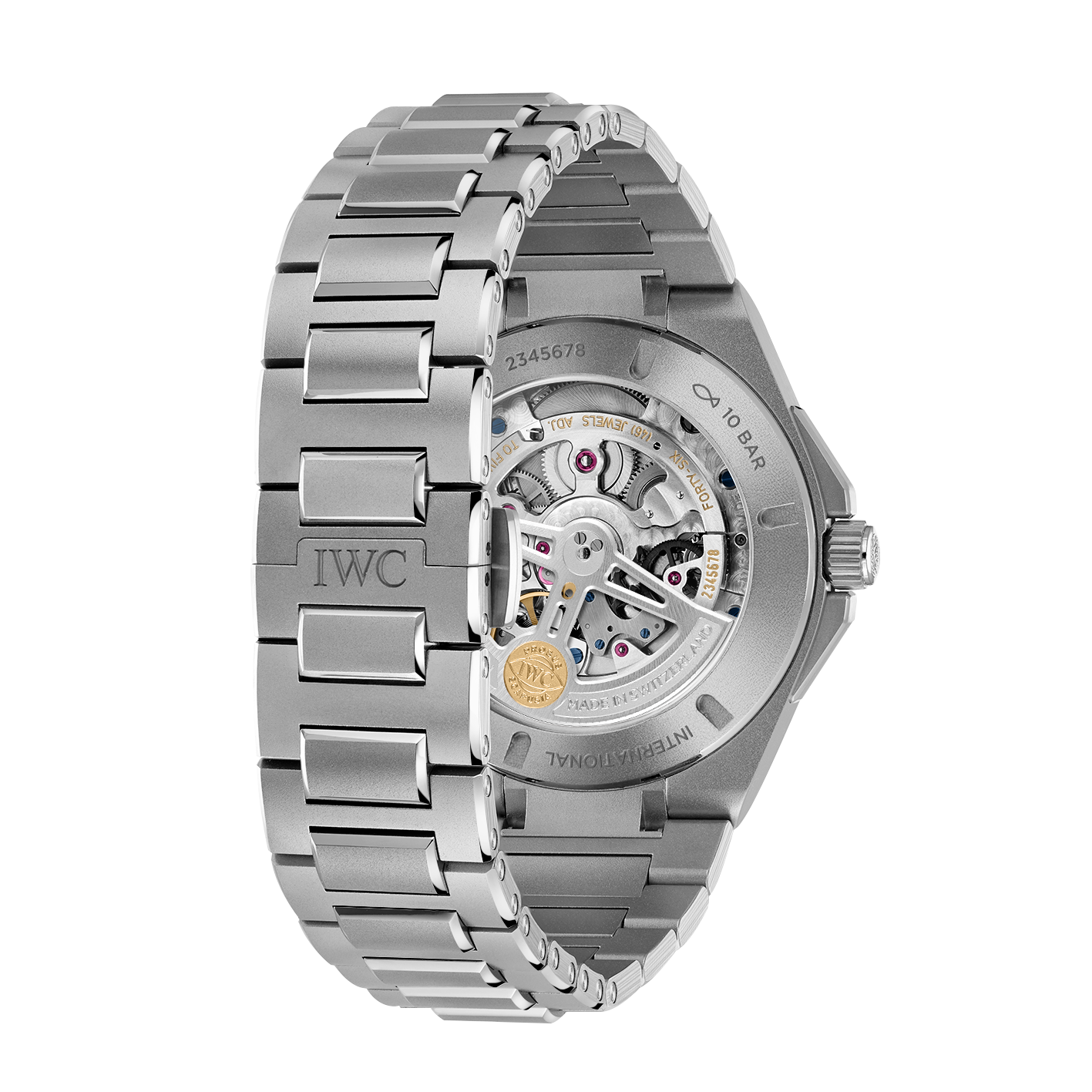 Titanium IWC watch with visible brand logo on a white background