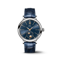 IWC watch with blue strap and blue dial on a white background