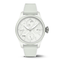 White IWC watch with detailed face on a white background