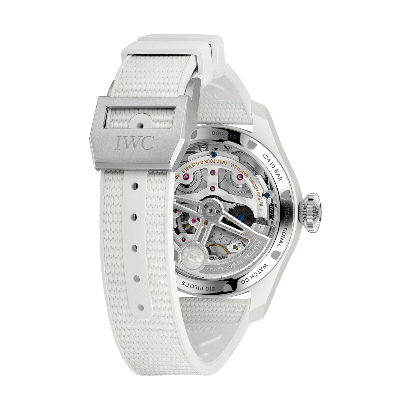 White IWC watch with visible brand logo on a white background