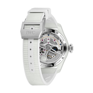 White IWC watch with visible brand logo on a white background