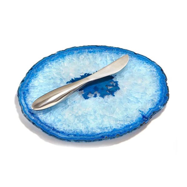 Ita Cheese Plate & Forma Spreader, Azure Agate & Silver