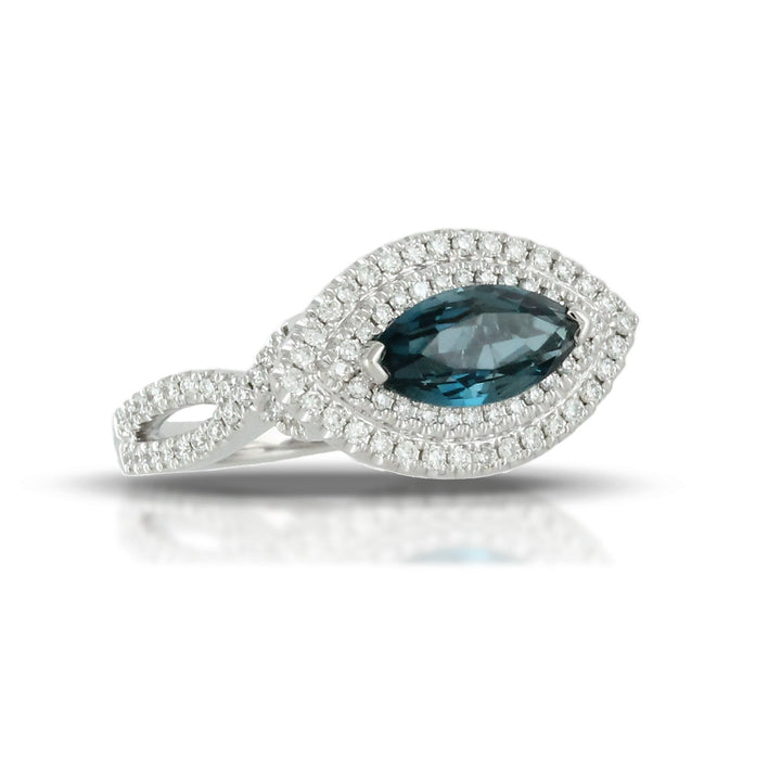 18K White Gold Diamond Ring with London Blue Topaz