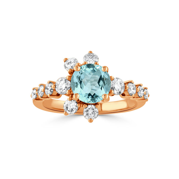 18K Rose Gold Diamond With Sky Blue Topaz Ring