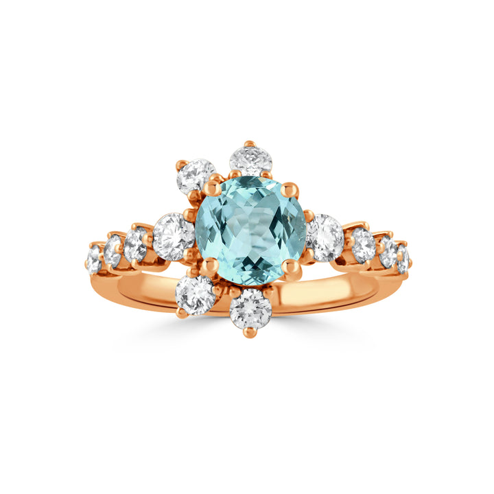 18K Rose Gold Diamond With Sky Blue Topaz Ring