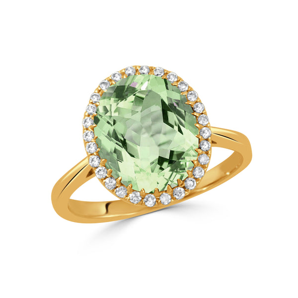 18K Yellow Gold Diamond Ring with Green Amethyst