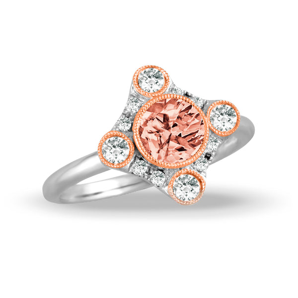 18K White and Rose Gold Diamond With Morganite Ring