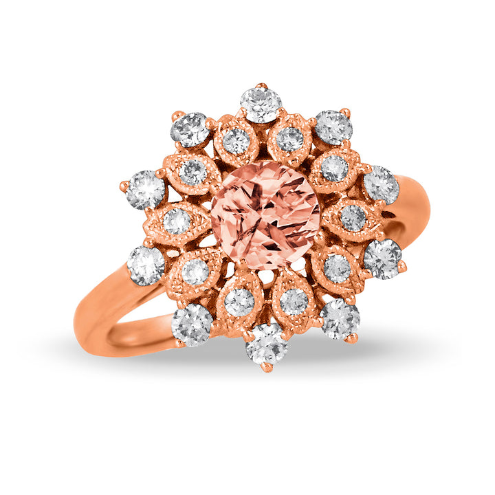 18K Rose Gold Diamond With Morganite Ring