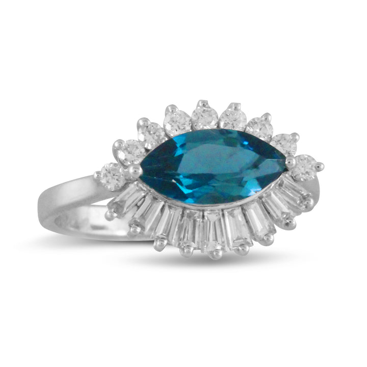 Diamond Ring with London Blue Topaz Center