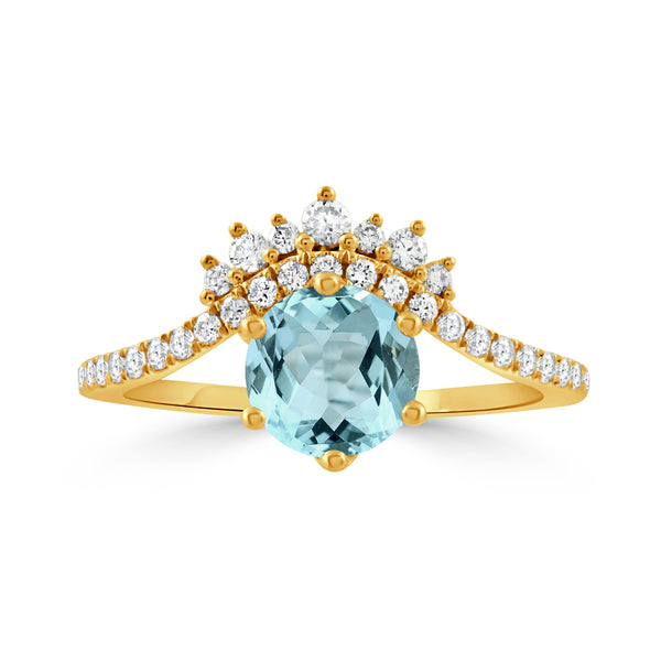 18K Yellow Gold Diamond and Sky Blue Topaz Ring