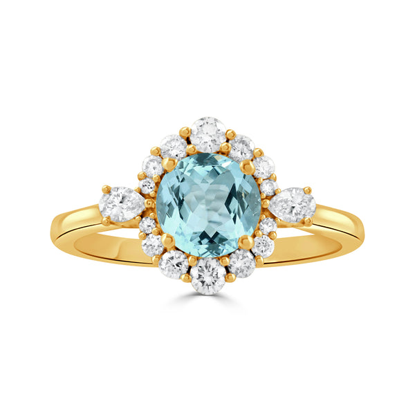 18K Yellow Gold Diamond and Sky Blue Topaz Ring