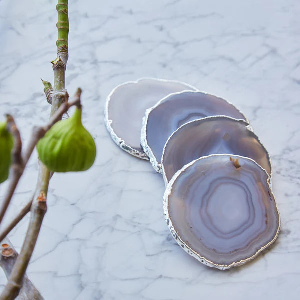 Lumino Coasters, Smoke Agate & Silver, Set of 4