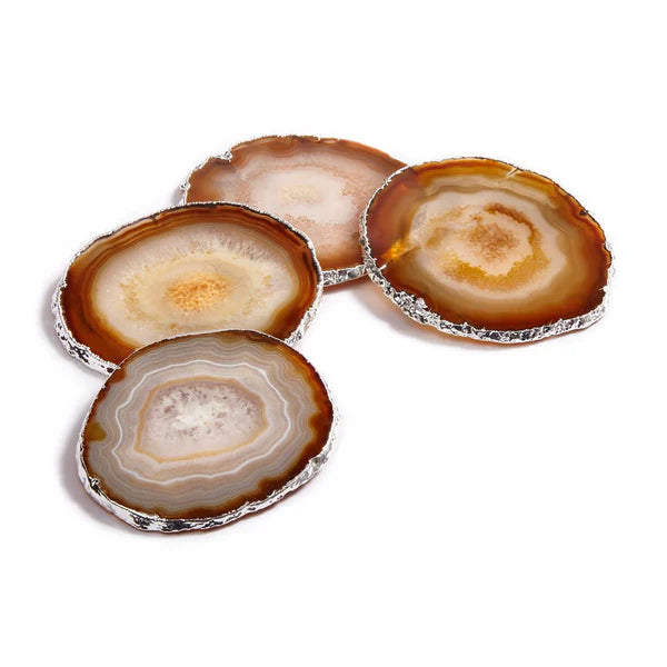 Lumino Coasters, Sand Agate & Silver, Set of 4