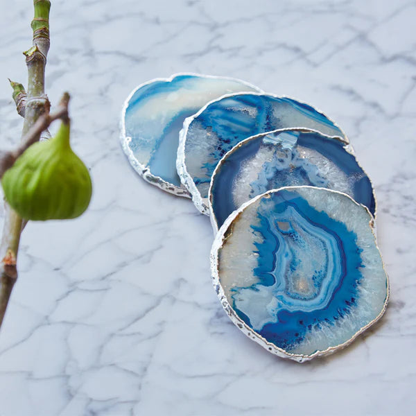 Lumino Coasters, Azure Agate & Silver, Set of 4