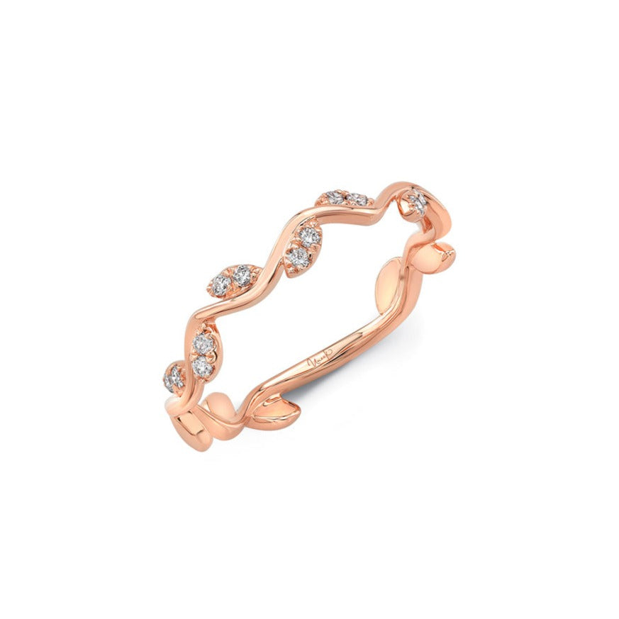 0.11ctw rose gold diamond leaf ring