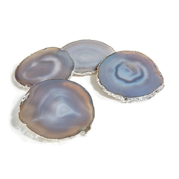 Lumino Coasters, Smoke Agate & Silver, Set of 4