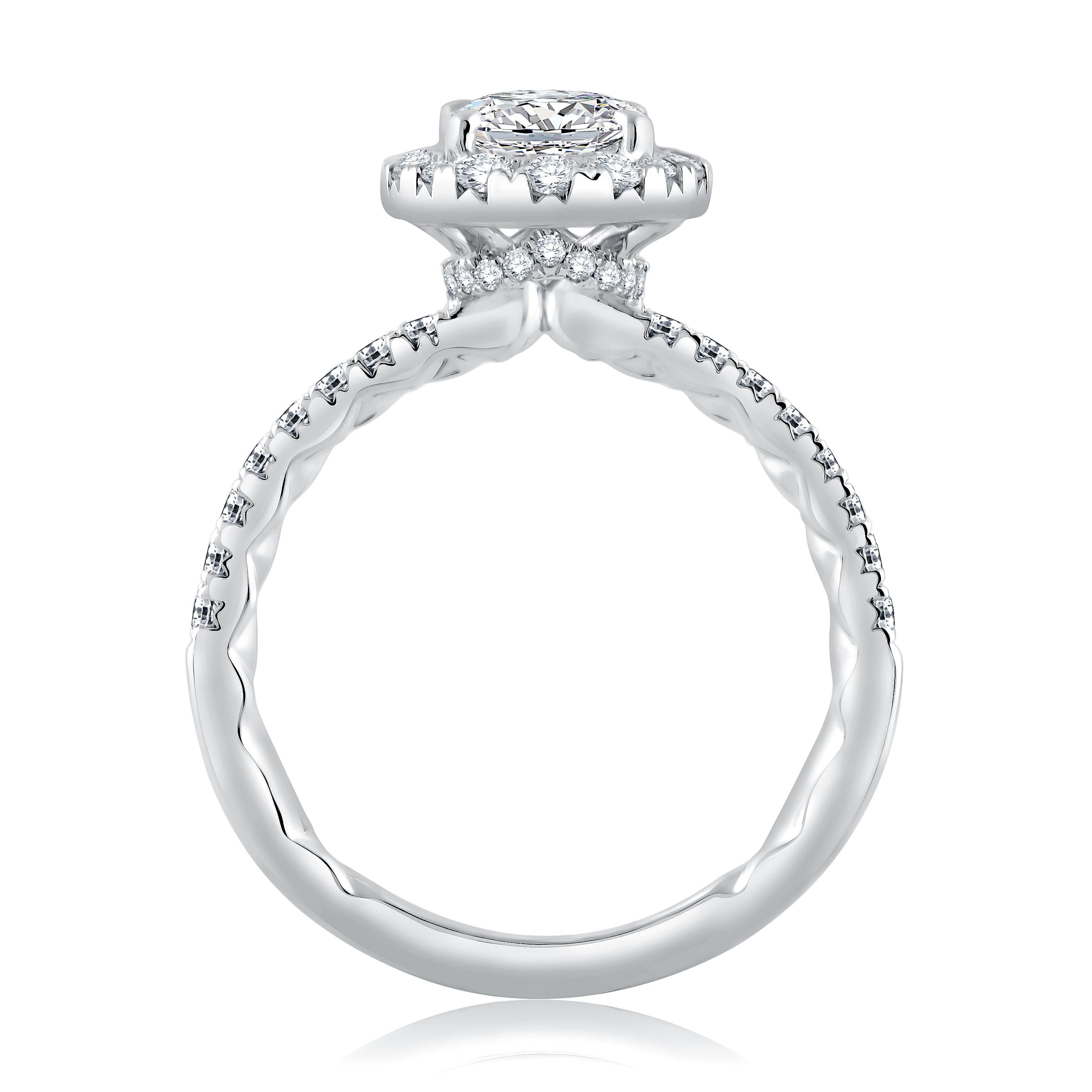 Oval Halo Engagement Ring with Belted Gallery Detail
