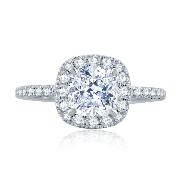 Cushion Halo Engagement Ring with Belted Gallery Detail