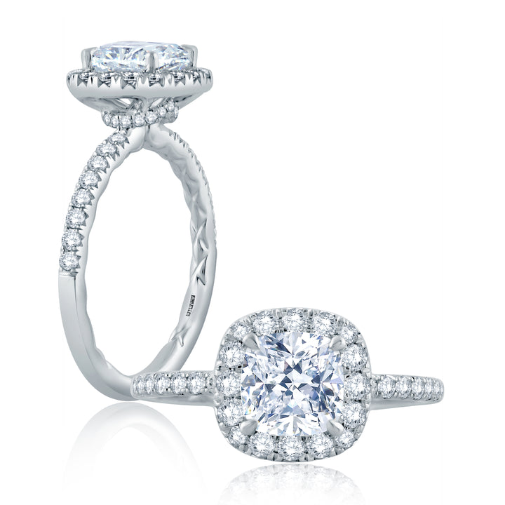 Cushion Halo Engagement Ring with Belted Gallery Detail